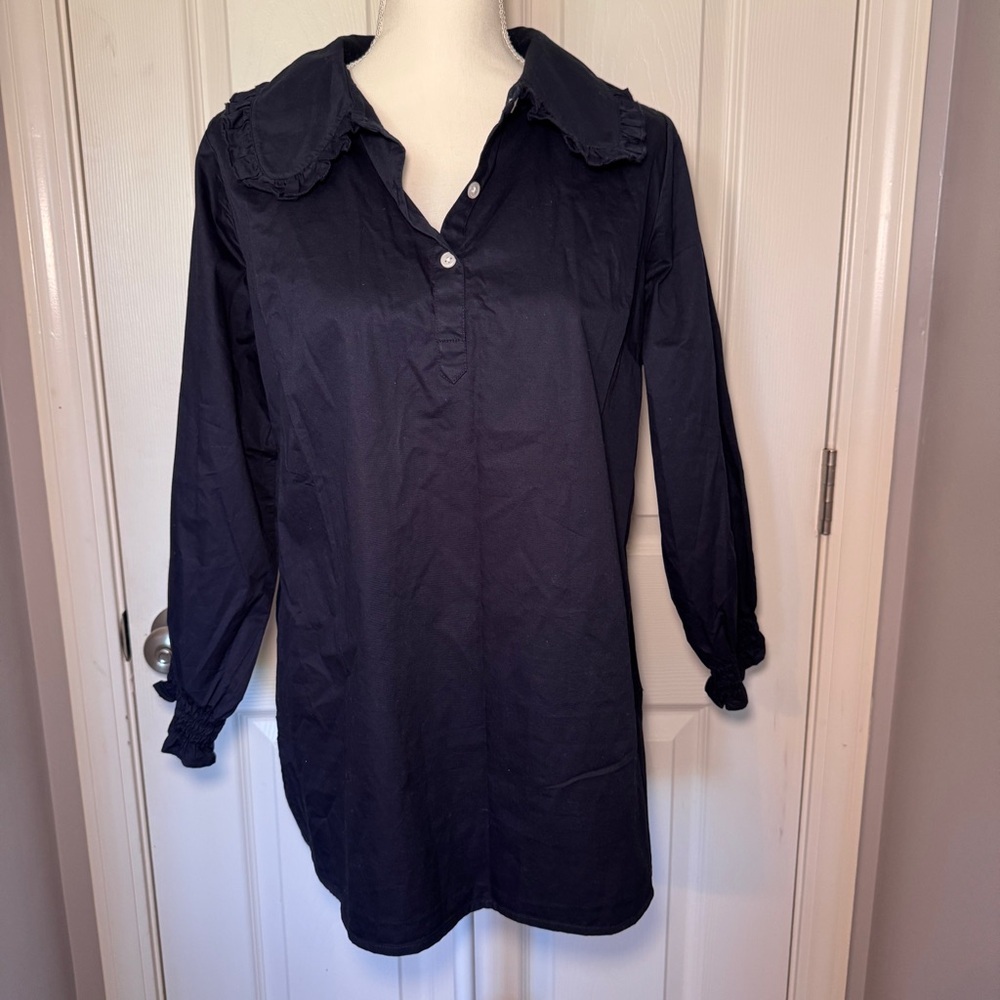 NWT Madison Mathews Navy Blue Popover Shirt